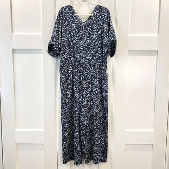 Agnes B Women’s US 10 Blue Polka Dot Cropped One Piece Jumpsuit Pockets Cotton - Picture 2 of 15